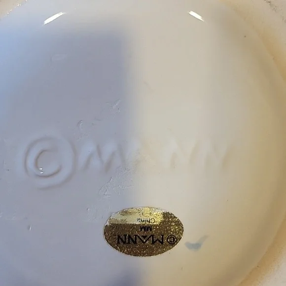 Mann Pottery 12in Vase Blue Brown Scroll Embossed Hexagon Floral - Picture 2 of 4